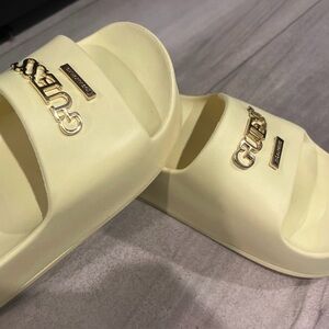 Guess light yellow  Slide Sandals with Logo